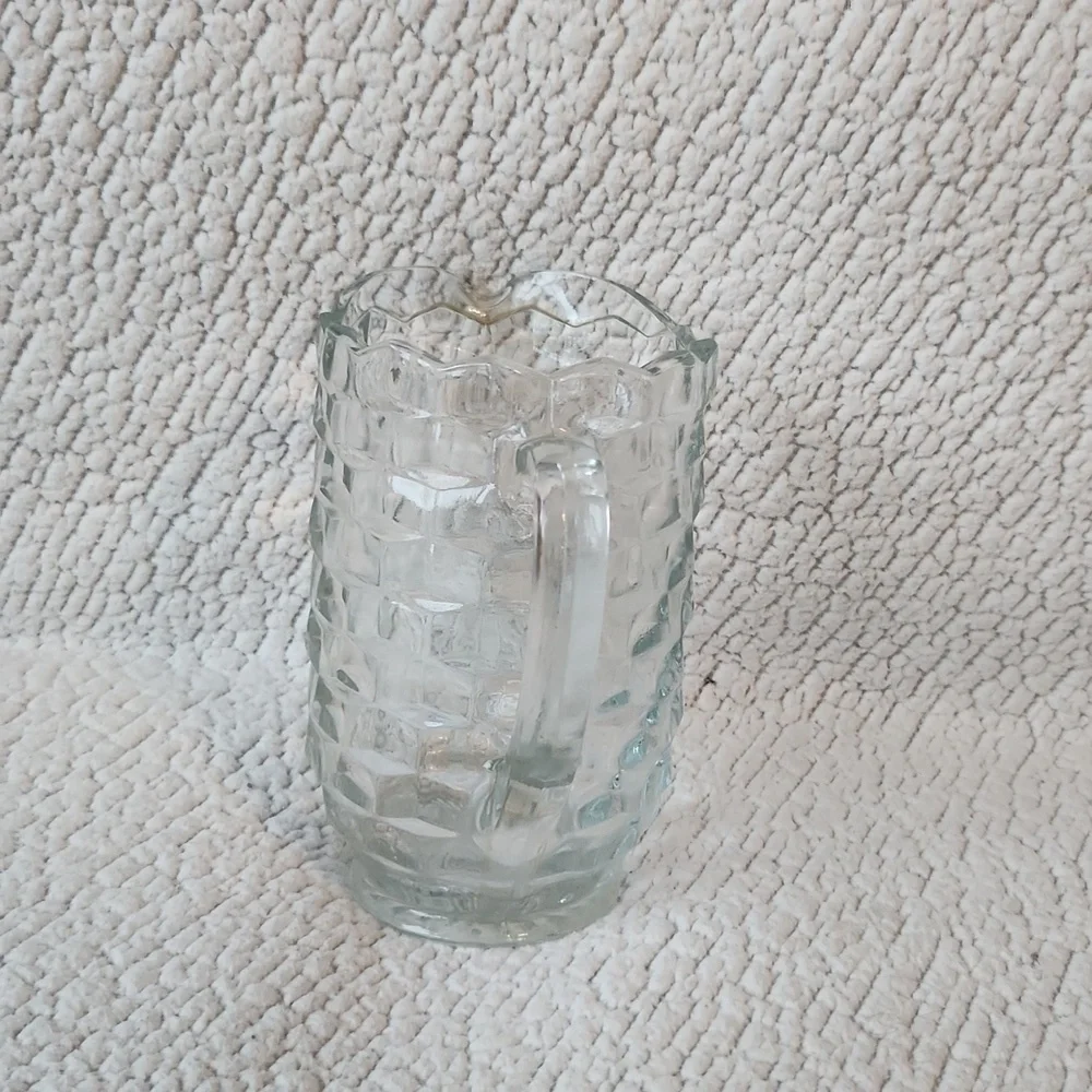 Vintage 70's chevron etched clear glass serving pitcher